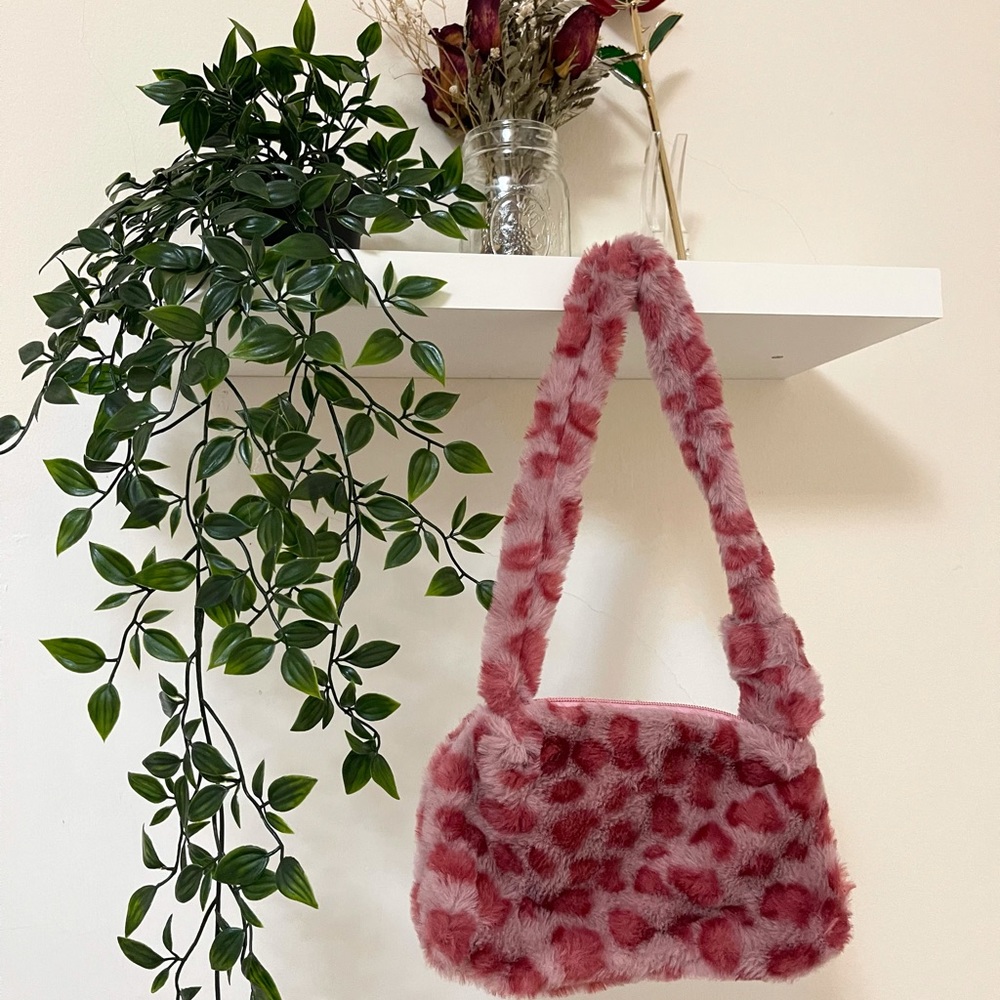 Pink Leopard Print Fluffy Bag🍒